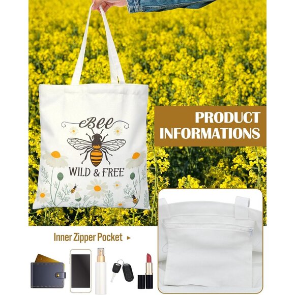 Bee Gift Set Canvas Tote Makeup Bag Socks For Women Nature Lovers - Picture 2 of 6